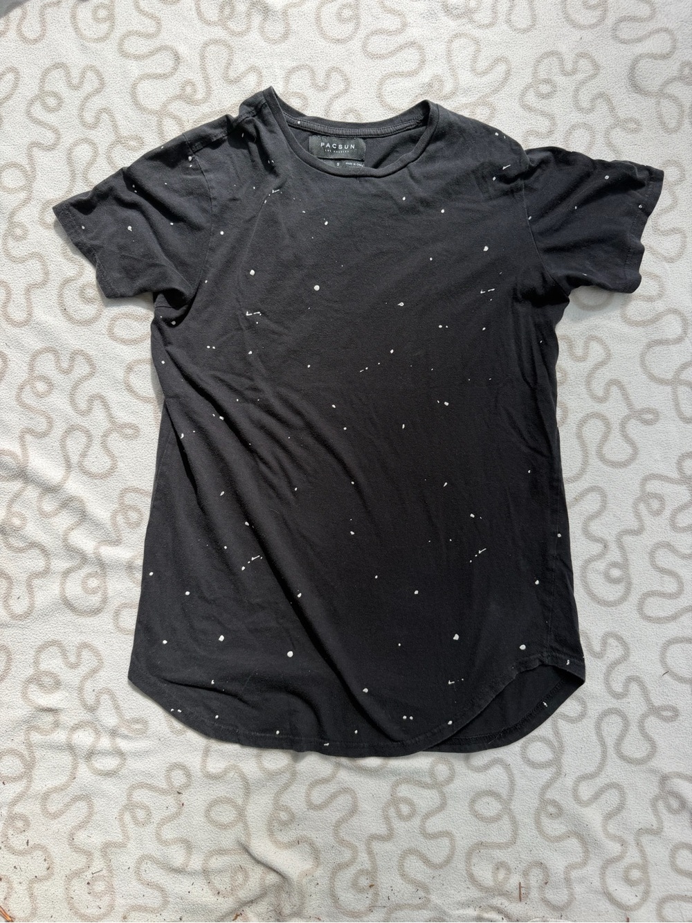 PacSun Black Short-Sleeve Crewneck Tee with White Paint Speckle